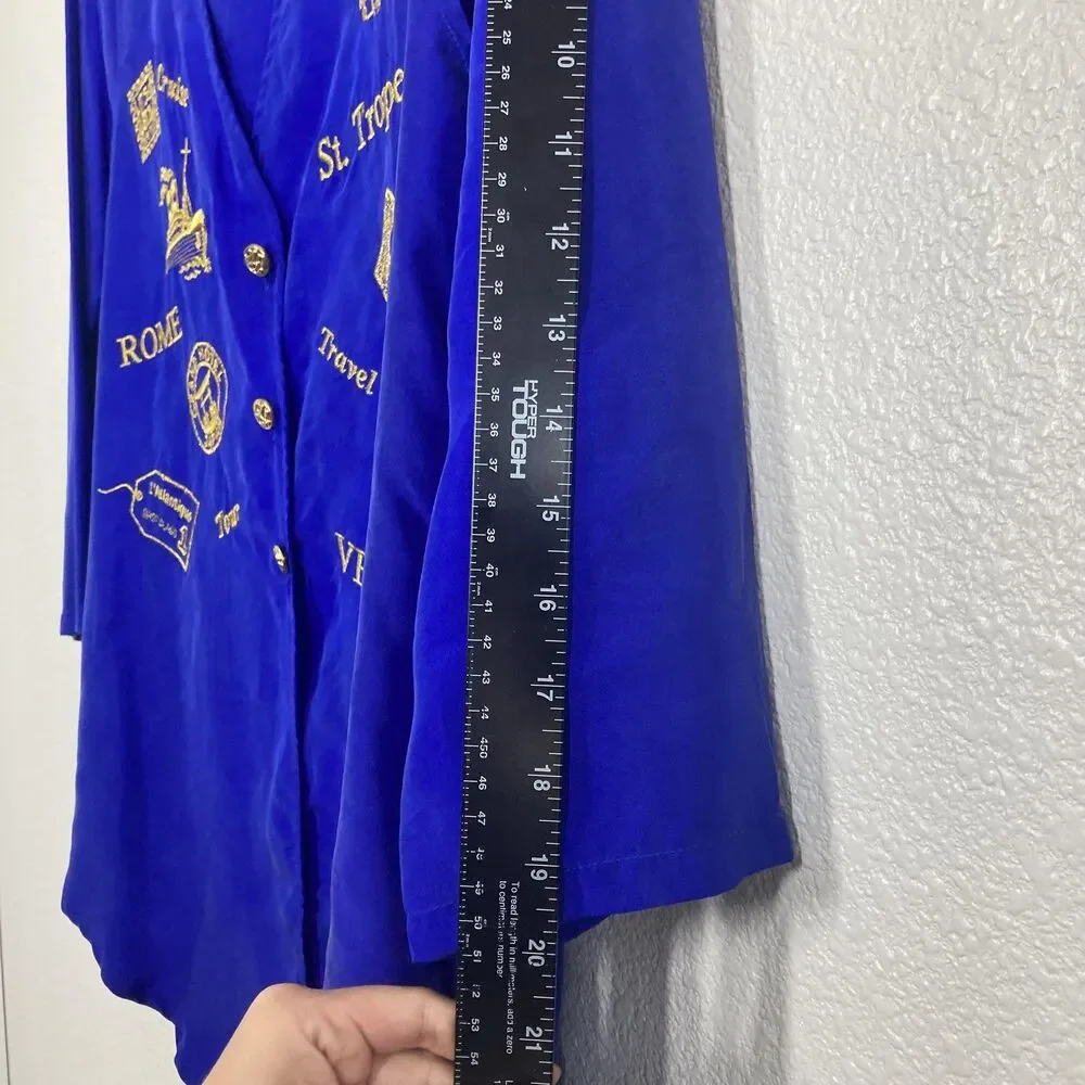 Vintage Strictly Silk Shirt Womens Medium Travel Embroidered Rome Venice St - Picture 9 of 16